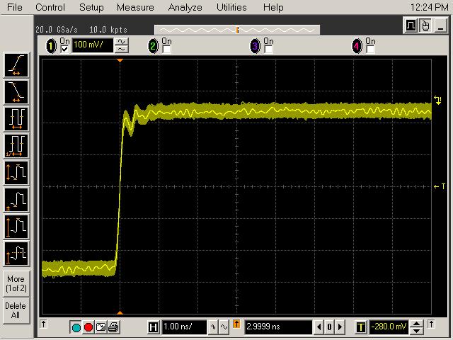 Verifying the Connection 1 On the Infiniium oscilloscope, press the [Auto Scale] key on the front panel. 2 Set the volts per division to 100 mv/div. 3 Set the horizontal scale to 1.00 ns/div.