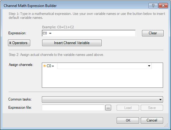 2. Using the Expression filebrowse button, locate the math expression file (*exp) that contains the math expression you want to apply. 3. Click OK to apply the math expression the to specified cells.