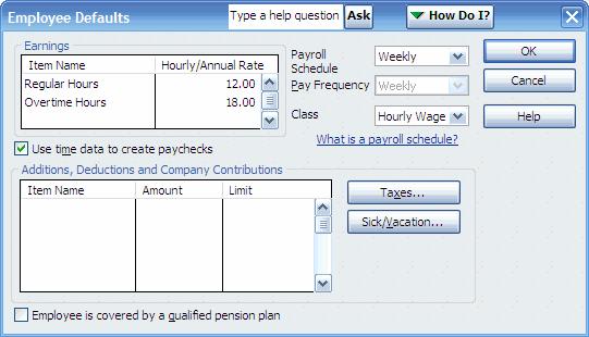 Figure 8: Sample of Employee Default Settings Screen from QuickBooks Premier 2007 Next, you need to configure QuickBooks to allow the Corrigo Integration Client access to personal data.