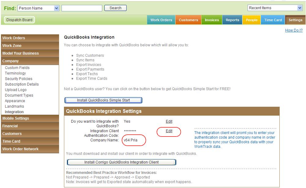 Figure 14: Integration settings in Service Management application Click on Edit link for Integration Client Authentication Code, enter the code and re-enter to confirm and click on Save.