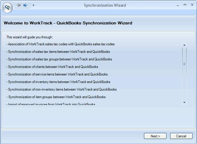 Starting the Synchronization Wizard Figure 21: Welcome screen of the Corrigo Integration Client synchronization wizard Begin synchronization by selecting the synchronization wizard.