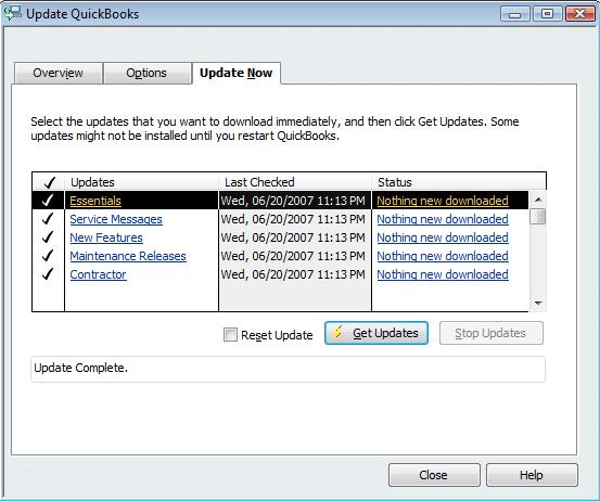 Figure 50: Select Help -> Update QuickBooks, then select the Update Now tab 5. Once QuickBooks is updated, close the Update QuickBooks window. 6. Close QuickBooks. 7.