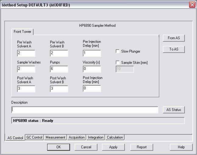 Using the Control Module 4.3 Method Setup AS Control In the Method Setup AS Control dialog, set the parameters of the sampler method. Fig. 14.