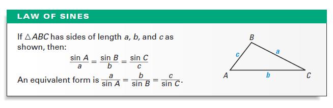 13.5 Law of Sines (R,E,I/3) To solve a triangle with no right angle, you need to know the measure of at least one side and any two other parts of the triangle.