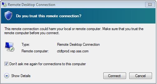 Figure 15: Remote Desktop Additional Screen and Logon Window 10. You will be prompted for a username and password.
