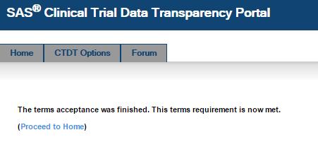 Figure 8: SAS Clinical Trial Data Transparency Portal (Proceed to Home)