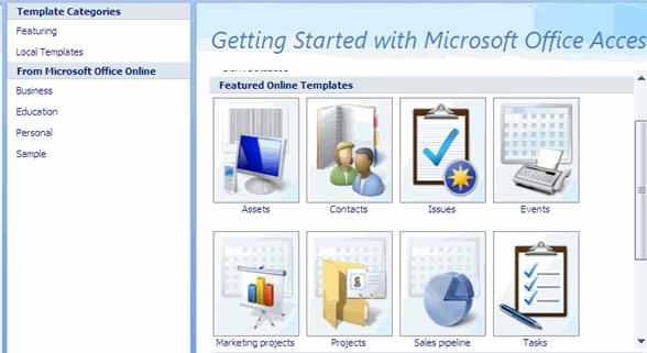 Click Create Database Templates To create a new database from the database templates: Click the Microsoft Office