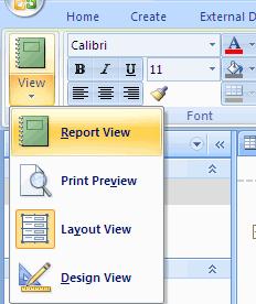 Layout View Print Preview This view allows you to see data from the table and add, modify, and delete components of the report.