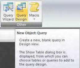 To create a new table with a query, first click the Create tab. In the Other group, click the Query Design button. Create the query to be used to make the table.