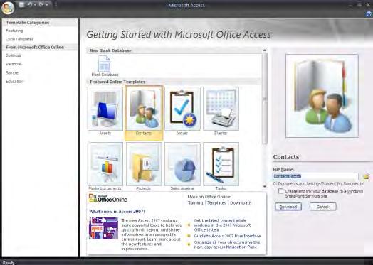 Click one of the Features Online Templates in the Getting Started with Microsoft Office Access section of the window (note the scroll bar to see more). 3.