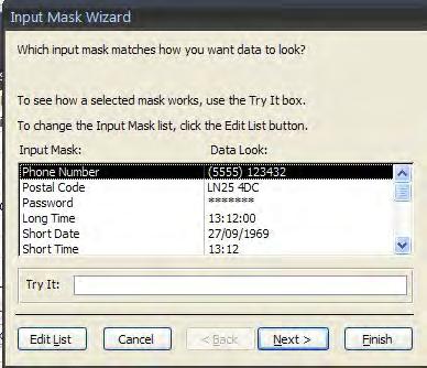 want to create a custom input mask. You may want to use an input mask, for example, to ensure that product numbers are always correctly entered.