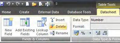 DELETING A COLUMN Although you can control better how to delete fields from a table by using Design (see Editing Table Structure in Design View on page 21), you can also delete them in Datasheet view.