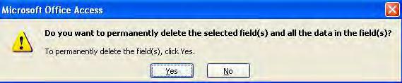 In addition, if other database objects (such as lookup tables) contain references to a deleted field, the appropriate error messages will be generated.