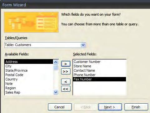 Click the table or query you wish to use for the form.