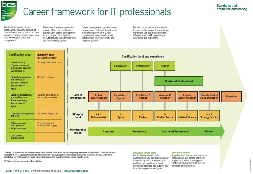 The SFIA Foundation proposes a framework for IT professional profiles that takes into consideration two dimensions: style of work (management, technical, administrative), and the context in which the
