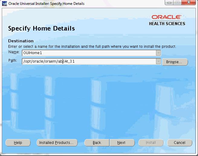 Figure 3 4 Specify Home Details a. Specify the root installation directory of the OHADI 3.1 Application Toolkit product.