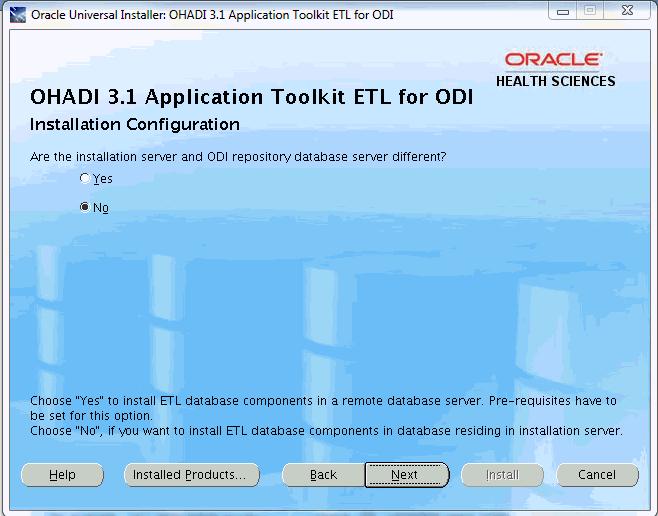 Figure 3 23 Installation Configuration a. Select Yes if you are installing ETL database components in a remote database server and go to step 10.