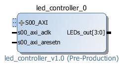 Exercise 4A: Creating IP in HDL 4.11. The 4-bit LEDs_out port that we added to the peripheral is present on the right side of the block. Figure 4.