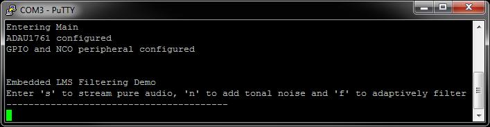 Exercise 5C: Creating an Audio Software Application in SDK (y) Click Open, to open the terminal connection. The PuTTY terminal window will open.