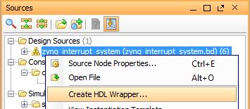 Exercise 2B: Creating a Zynq System with Interrupts in Vivado (n) In the Sources window of the Data Windows pane, select the Sources tab.
