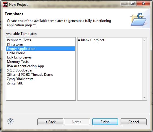 Exercise 2C: Creating a Software Application in the SDK (c) At the New Project Templates screen, select Empty Application, as in Figure 2.30, and click Finish to create the project.