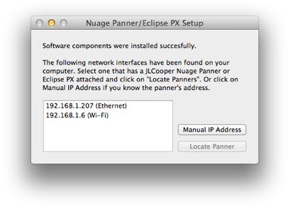 When you first launch the application JLCooper Nuage Panner-Eclipse PX Setup, the app will install some necessary files then display the following screen: If there are any issues installing the