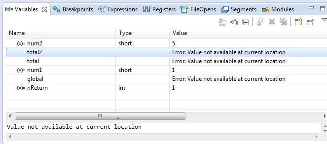Figure 1: Sample variables view for optimized application In addition to the messages shown in the Variables view, you might see messages similar to these in the Native Inspect (einspect/xinspect)
