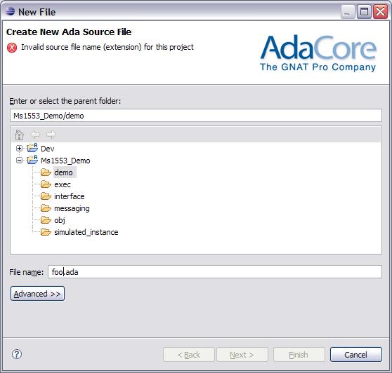 4.4 Creating New Ada Source Folders There are two wizards defined for creating new folders. One wizard creates a new Ada source folder and inserts it into the GNAT project file.