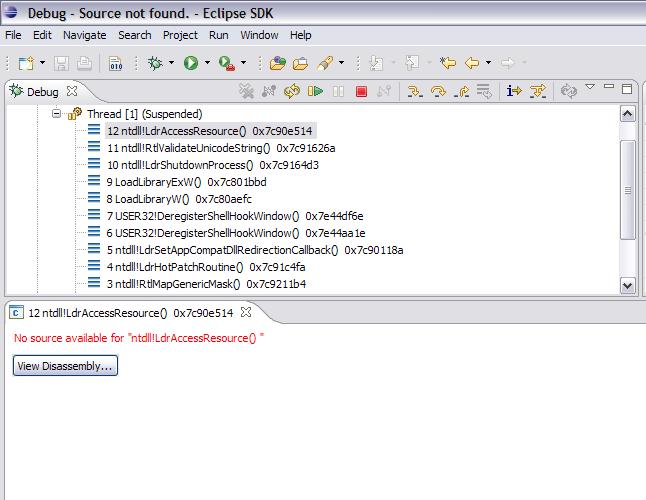 9.3.1 Potential Trouble When the debugger first comes up you might see an error indicating that no source is available for the first code entered (on Windows XP, in particular, due to Windows code