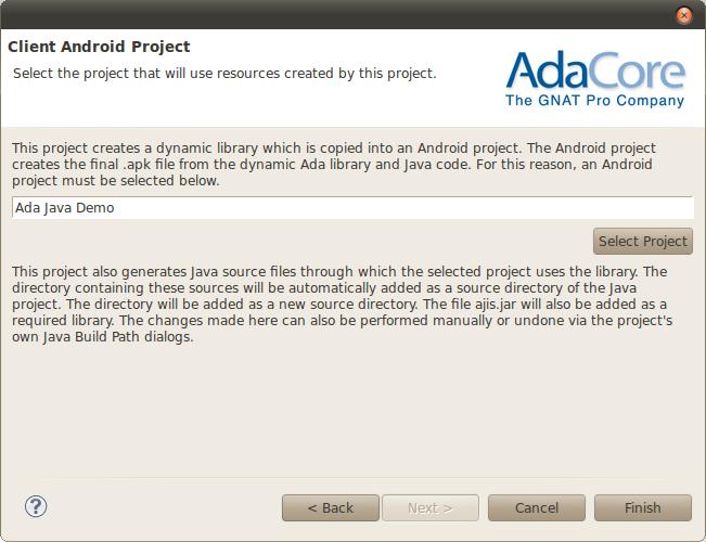 Press Finish and the wizard will complete. The new Ada project will appear as shown below.