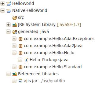 In the generated_java source folder of the Java project, there are now several packages, some of which correspond to the Ada packages selected as interfaces files (in the above example, the Java