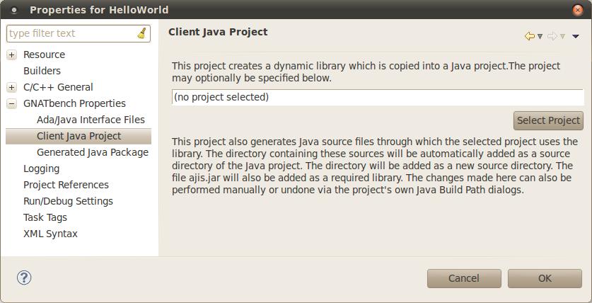 Click Select Project and choose an open Java project in the list presented.