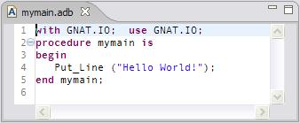 If you do not enable the hello world option, the generated main subprogram will have a null statement body.