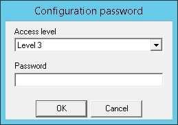 The Configuration password screen is displayed. Select Level 3 and enter the appropriate credential.