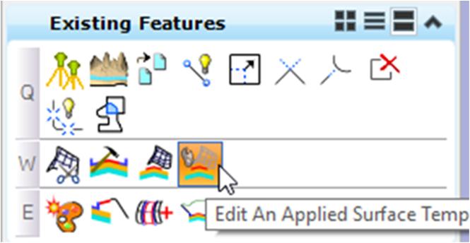 Surface Template on the Existing Features task menu In Project