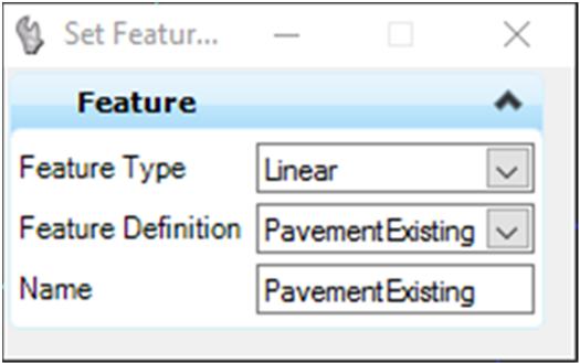 Select Set Feature Definition Choose the