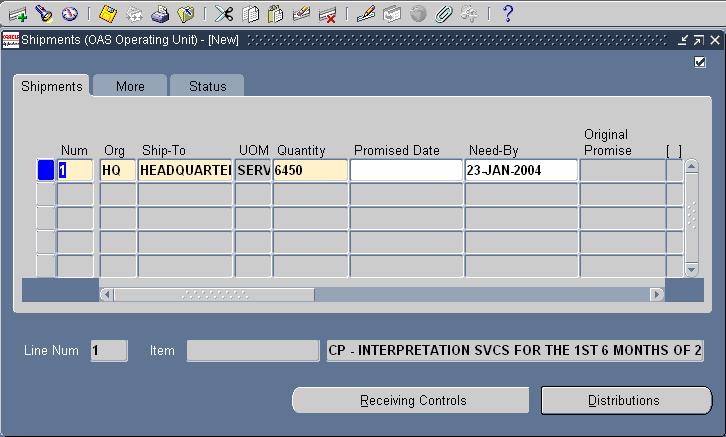 Figure-9 Purchase Order Screen More Tab Note to Supplier 10 Click on the More Tab and enter SCM PO in the Note To Supplier field.