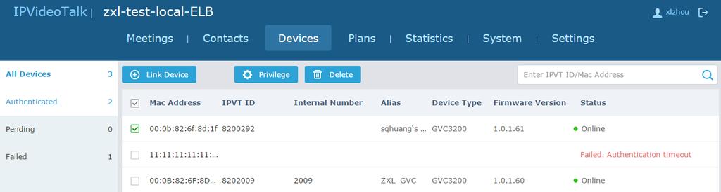 DEVICE STATUS Status Authenticated Specifications The device is authenticated. Users can monitor the online status of the device, schedule meeting or set privilege for the device.