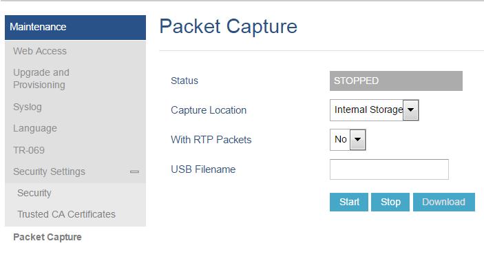 Figure 13: Packet Capture in Idle In the option Capture Location, User can select to store the capture file in phone s internal storage
