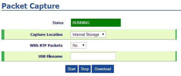 Figure 15: Capture to Internal Storage When the capture configuration is set, press Start button to start packet capture.