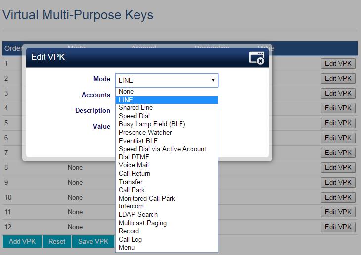 Figure 21: Edit VPK Fixed VPK If users would like to configure