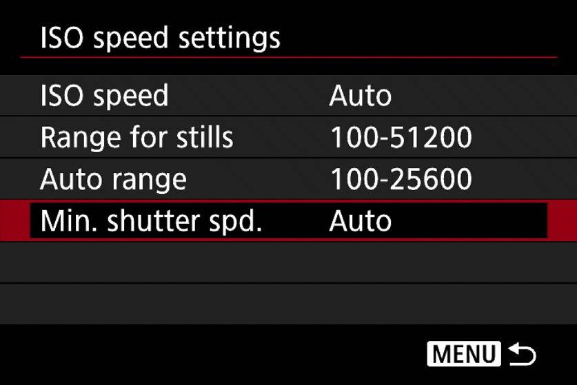 speed settings] [Min. shutter spd.