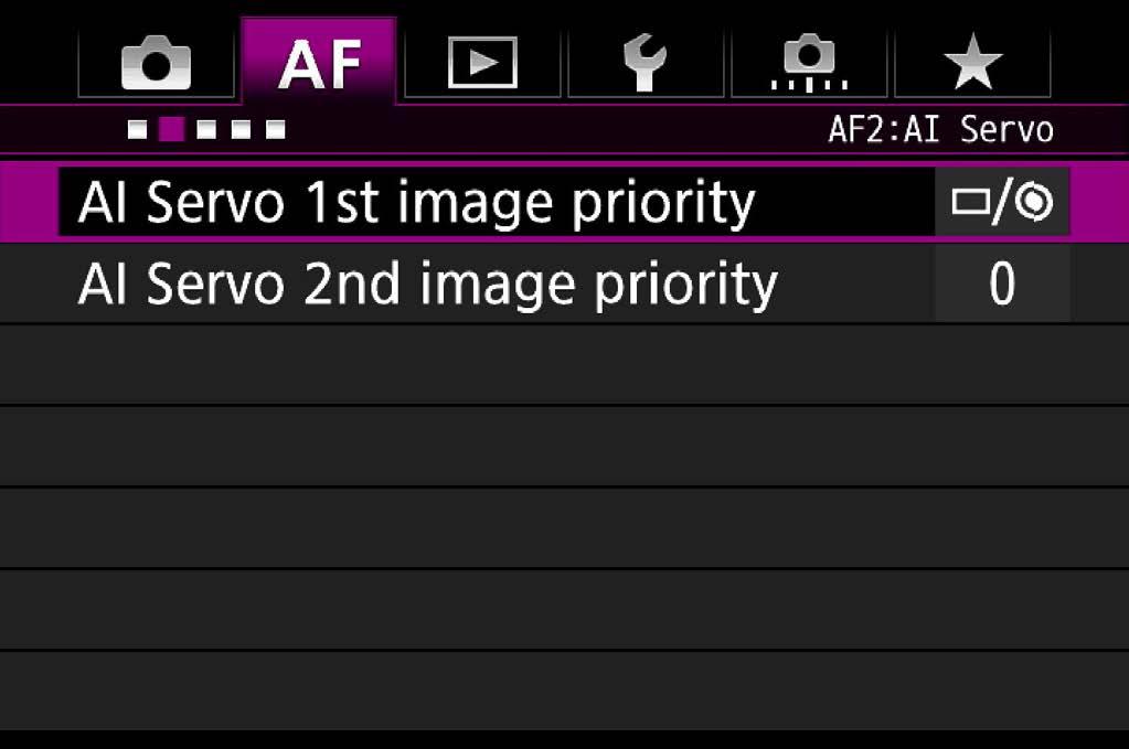 CONTENTS Chapter 1 Chapter 2 Chapter 3 Chapter 4 Chapter 5 Chapter 6 Various settings for AF-related features can be made with AF menus [AF2] - [AF5] AF2 AI Servo Settings related to shutter-release