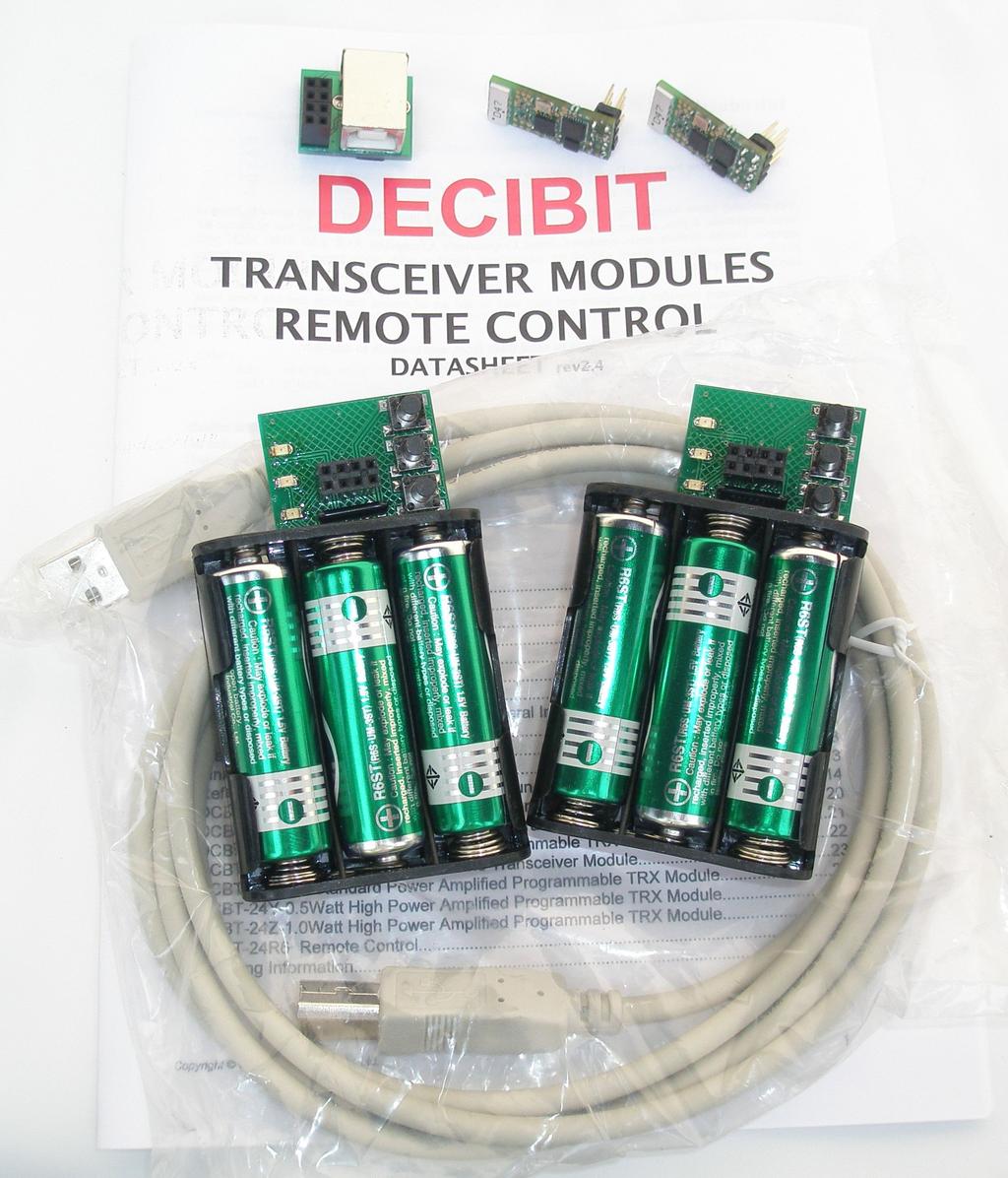 Decibit Development Kit (DDK) Contents 1 CDROM 1 USB Programmer 1 USB cable 2 Modules DCBT-24AX