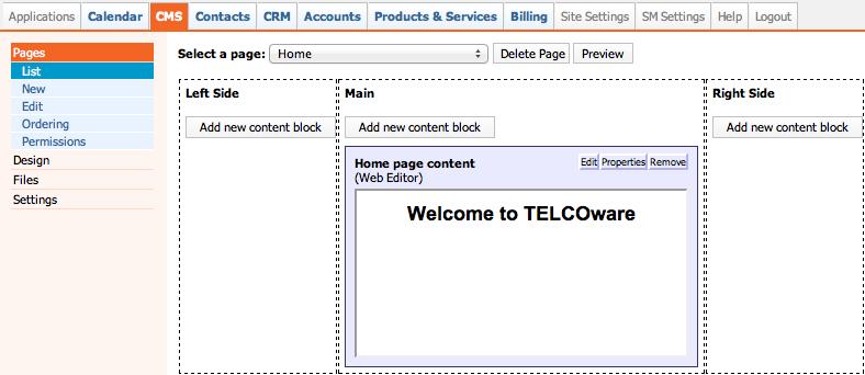 23 3.3 Website Content Once installed, after the Setup Wizard has been completed, TELCOware is up and running but needs some website content to be filled in.