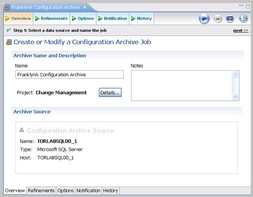 USER INTERFACE REFER ENCE For more information on creating configuration archives for data sources, see Creating a Configuration Archive.