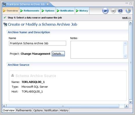 The interface provides the ability to version the same archive multiple times, so you can store and use archived schemas from different points in time.