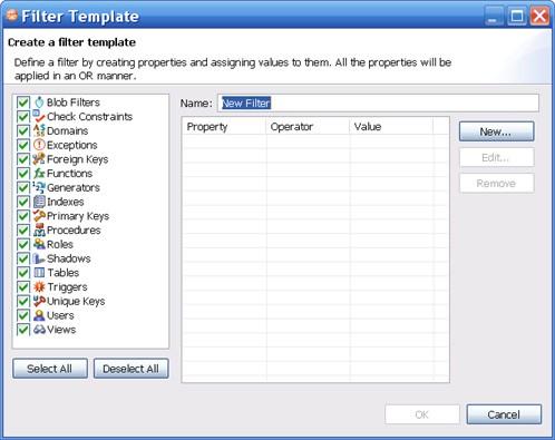 2. Click New. The Filter Template dialog appears. 3. See To create a filter template. To define a data source specific filter 1.