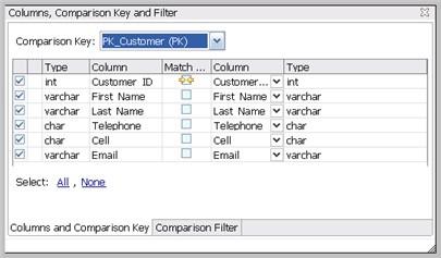 COMPARING DATA In the Columns and Comparison Key pane, you can: NOTE: Select or deselect columns to use in the comparison job.