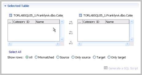 SYNCHR ONIZING DATA REPOSITORIES To view data in the columns 1. Select a row from the Results Overview table. 2. Examine the row information in the Selected Table pane.
